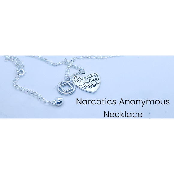 Narcotics Anonymous serenity courage wisdom heart necklace! Free NA goodie bag. - Picture 2 of 5